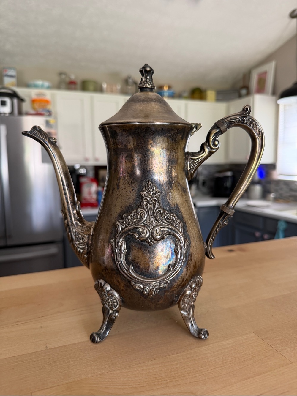 TOWLE Footed Silverplate TEAPOT 4772 Floral & Scroll Patina 11”